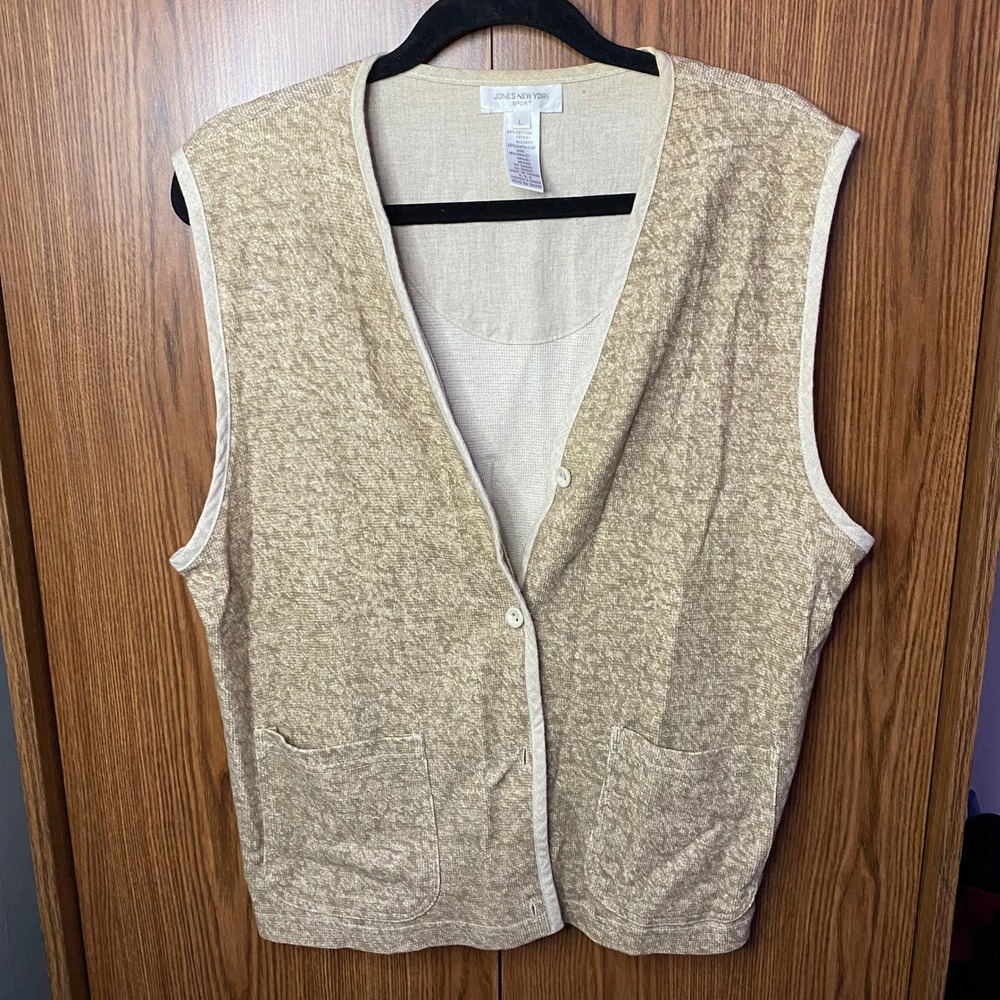 Jones New York Sport Vest Women Large Tan Cotton Linen Ramie‎ Knit